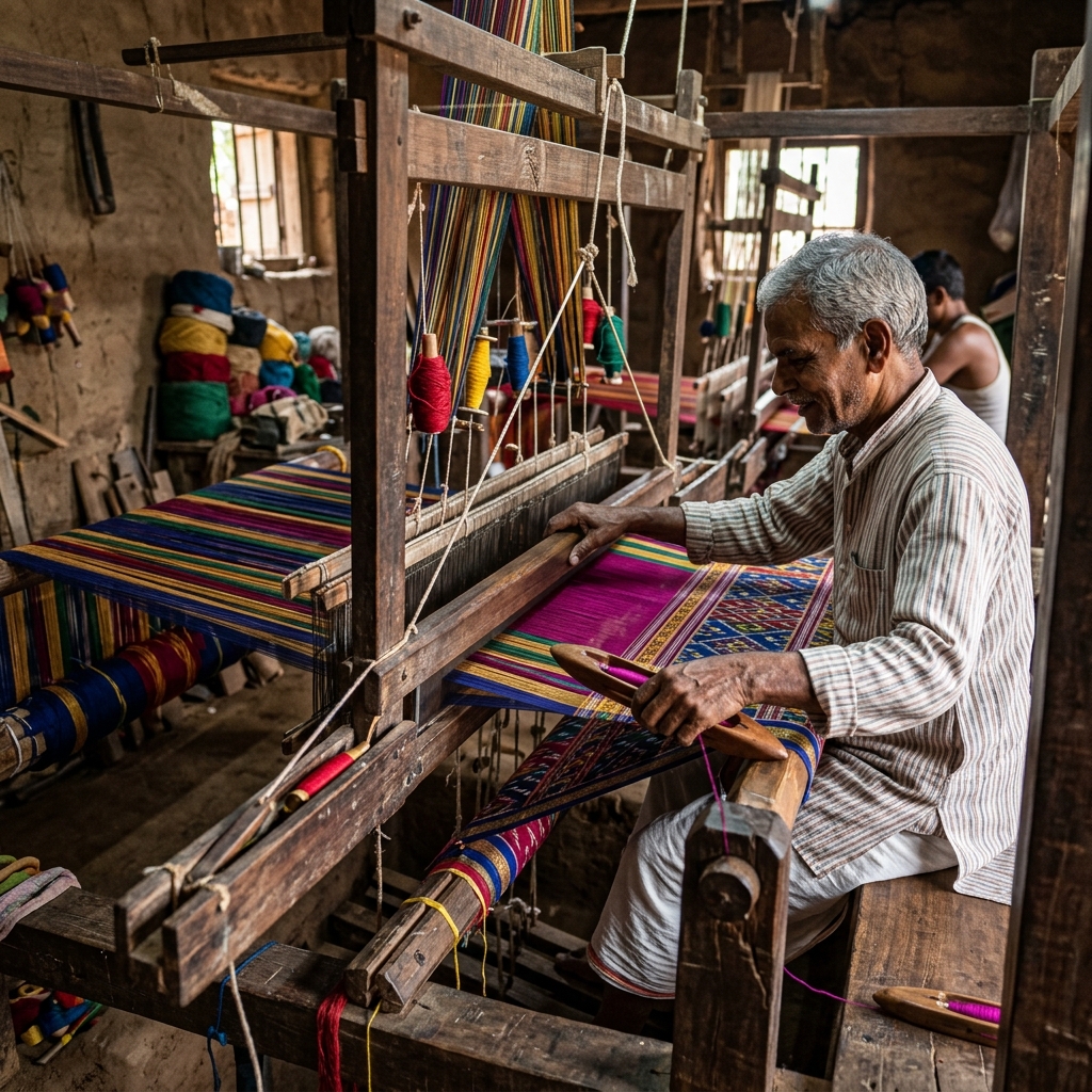 Indian handloom weaving process